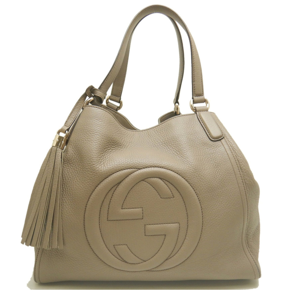 GUCCI Interlocking G 282309 Tote Bag, Cellarius Calfskin, Greige, Women's 254346
